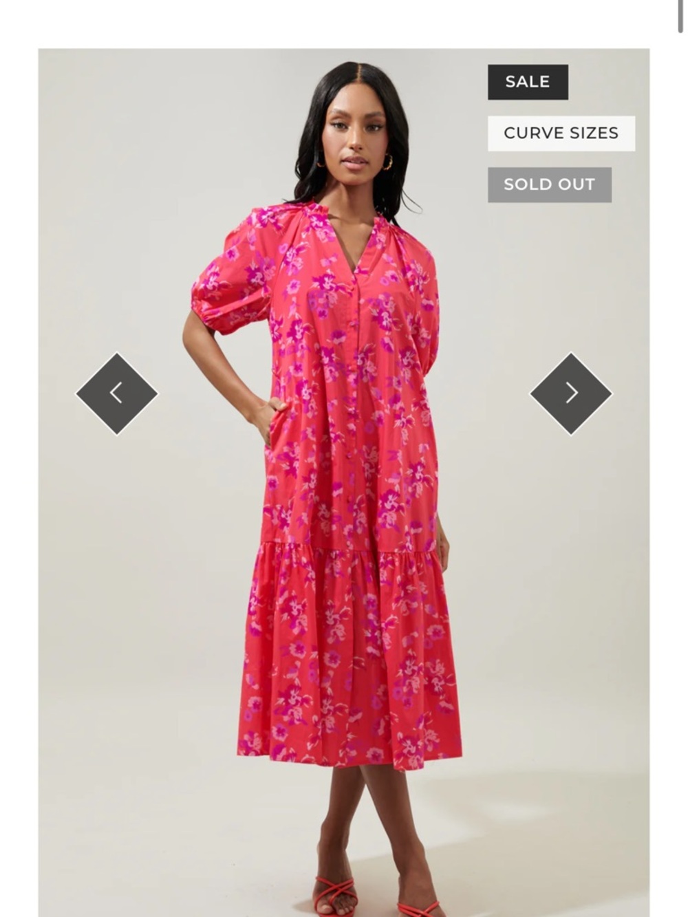 Sugarlips Hot Pink Floral Tiered Midi Dress READ Sz S